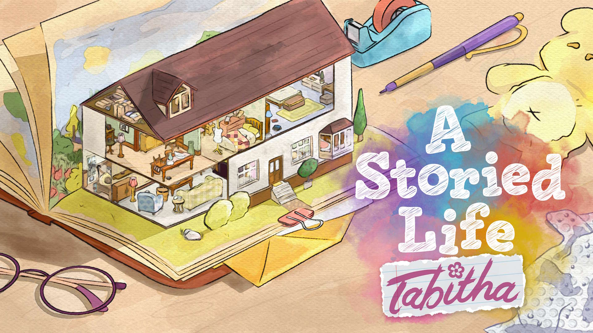 Key art for A Storied Life: Tabitha, showing a miniature version of a house in a hand-painted style.